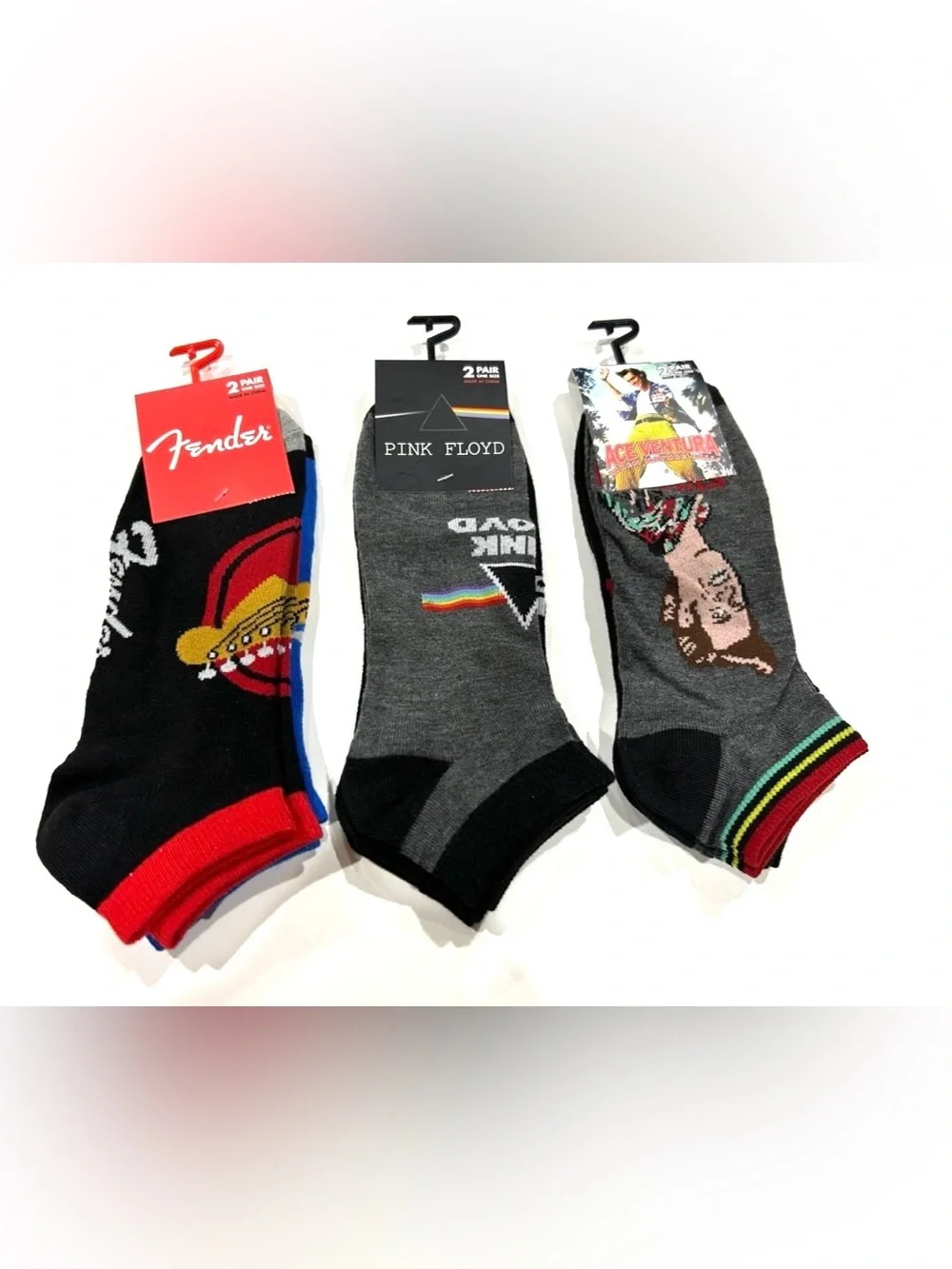 Low Cut Novelty Cotton Socks Unisex One Size 3 Pairs Fender Pink Floyd Ventura